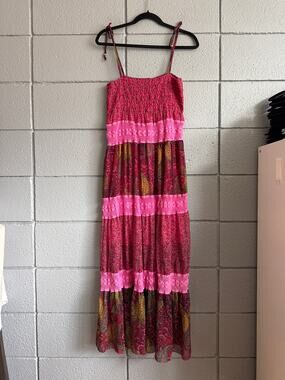 Vintage Y2K Retro Women's Envy Me Fuscia Tiered Floral Lace Maxi Dress size XL